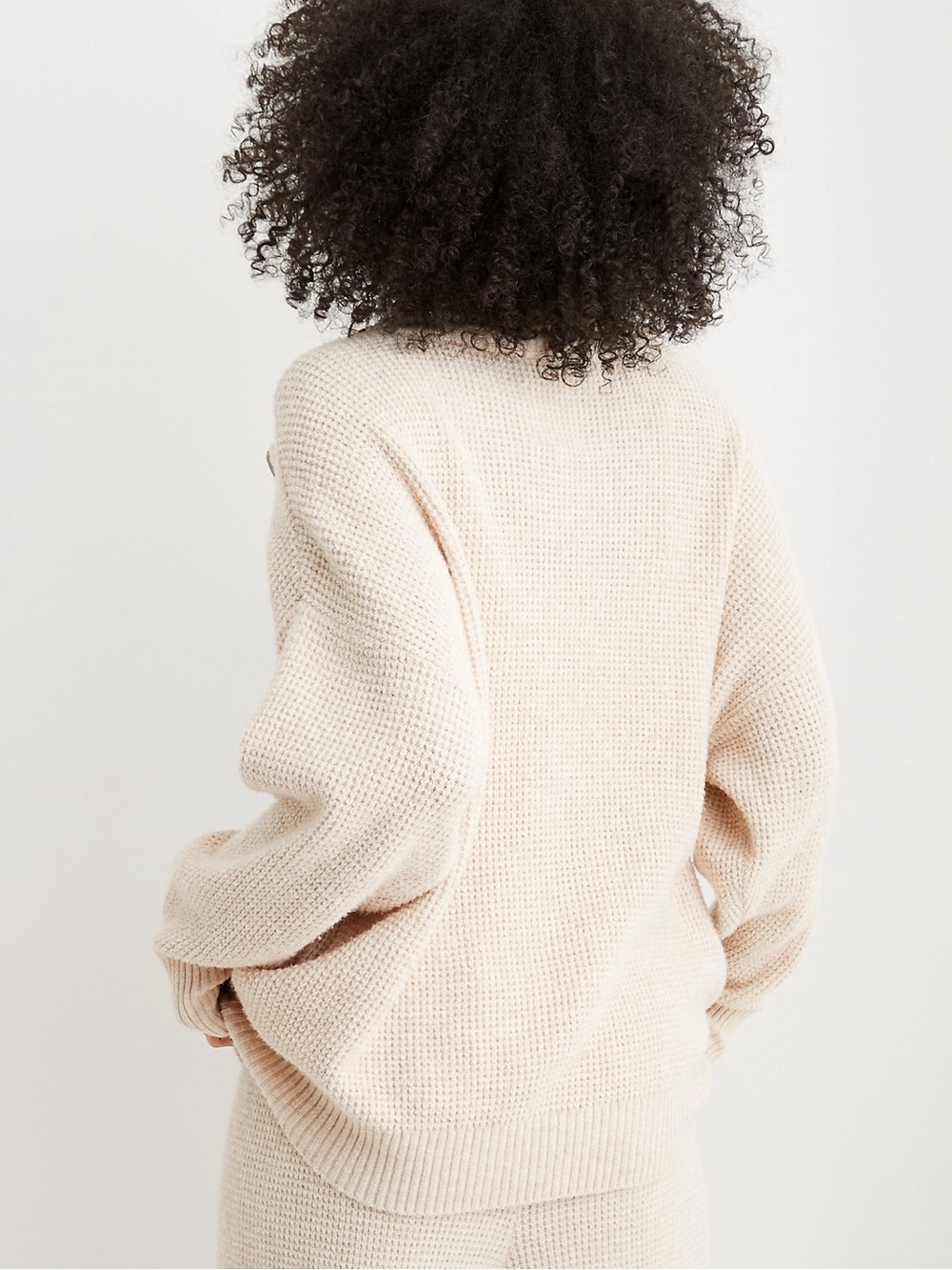Aerie CozyUp Waffle Textured Quarter-Zip Sweater in Cream - Picture 2 of 11